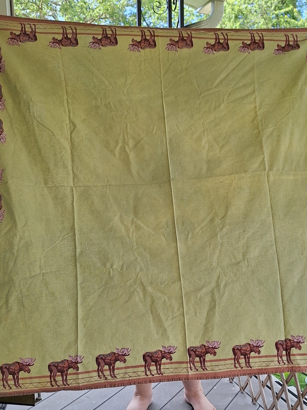 Vintage Rustic Green Moose Border Tablecloth